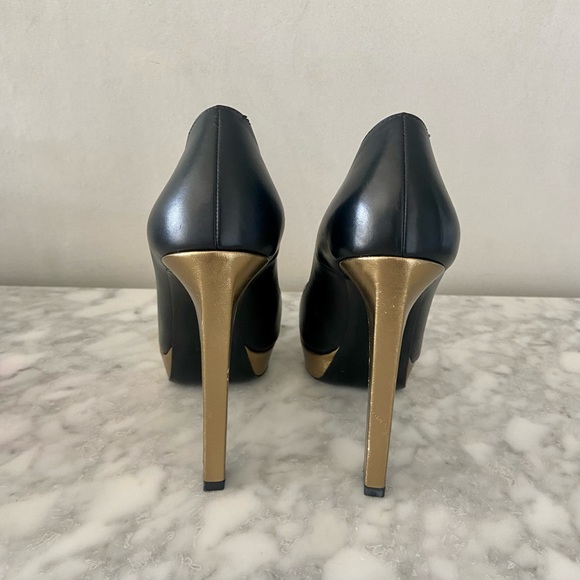 SAINT LAURENT PARIS • Black platform heel with bronze/gold heel accent size 39 - Picture 5 of 10